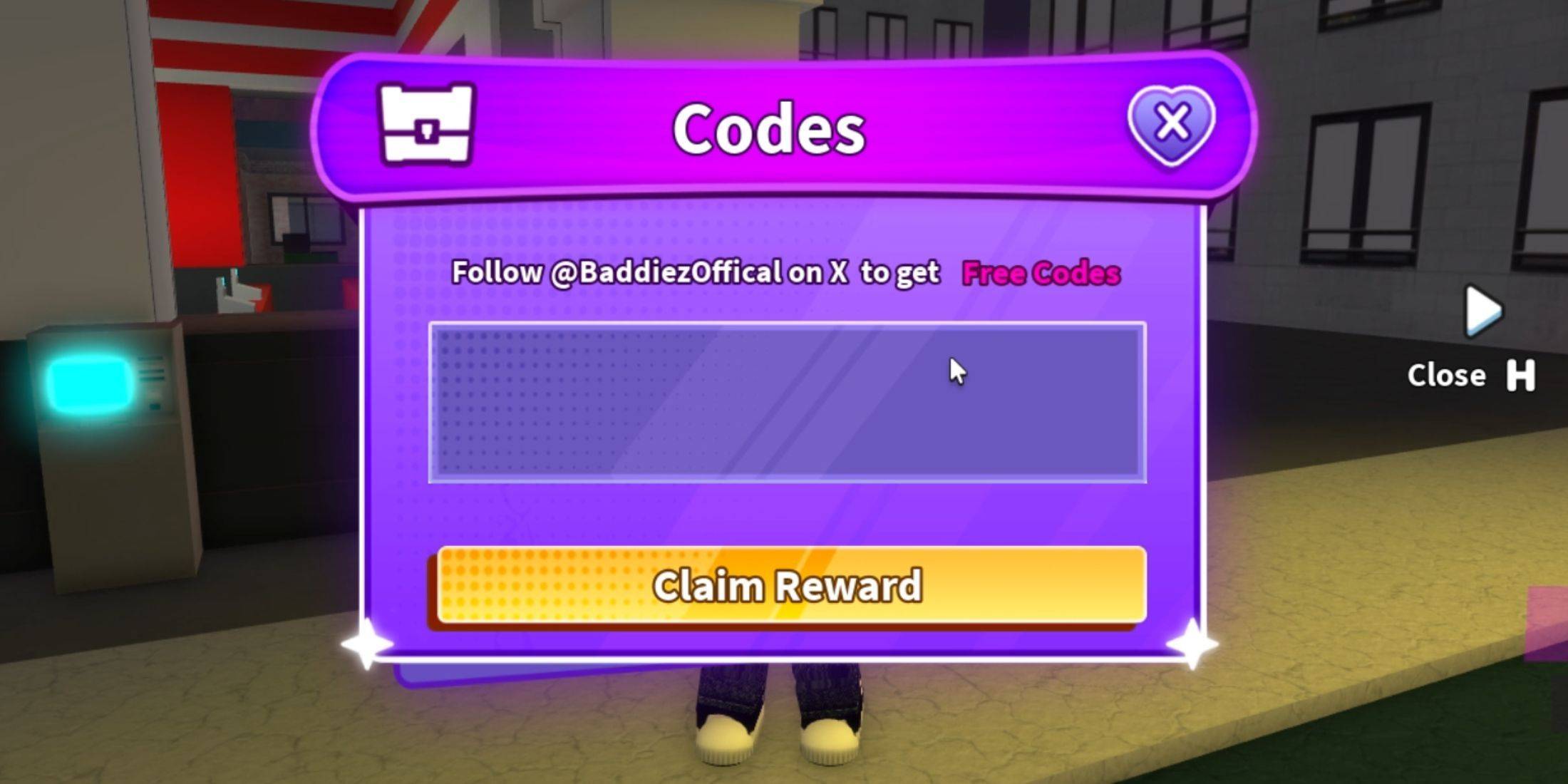 Baddies code redemption interface