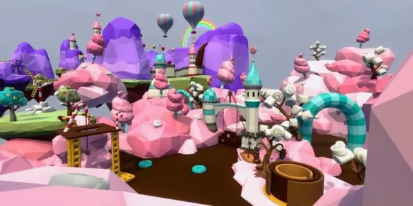 초콜릿 강과 솜사탕 언덕을 가진 Wonkaesque Candyland의 사진