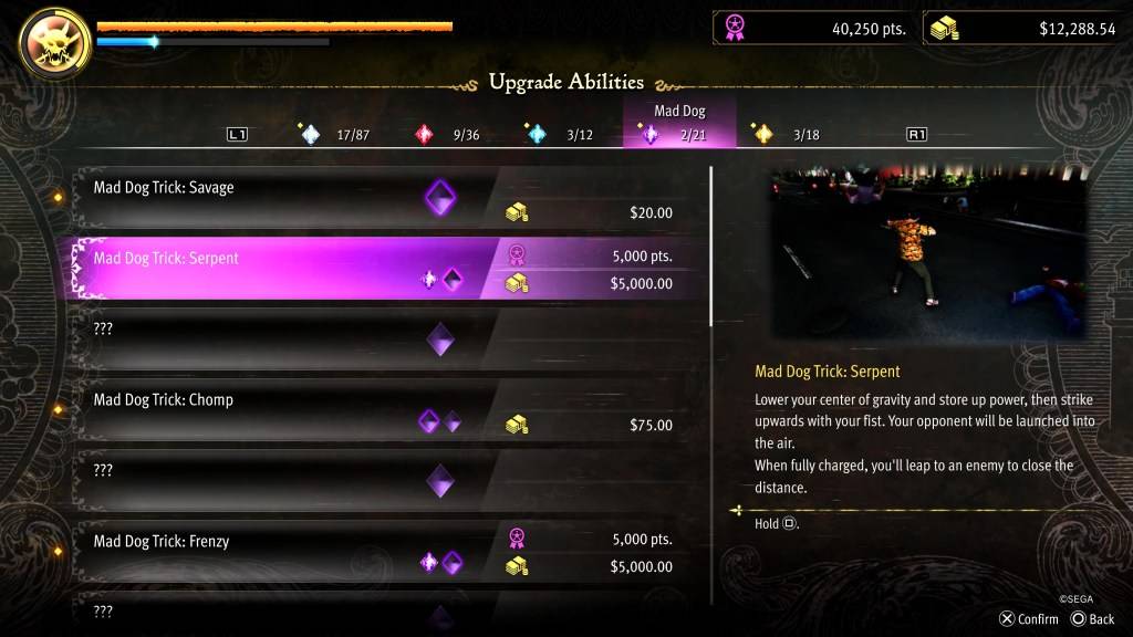 De slangentruc -upgrade voor Goro in Like a Dragon: Pirate Yakuza in Hawaii