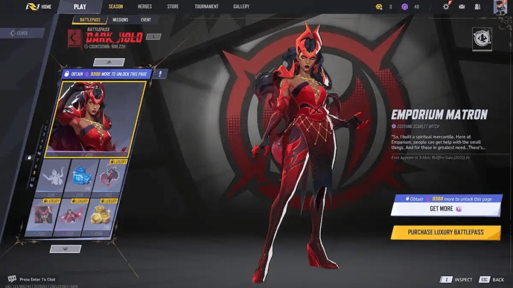 Scarlet Witch ในผิวหนัง Emporium Matron ของเธอในเมนูการเลือก