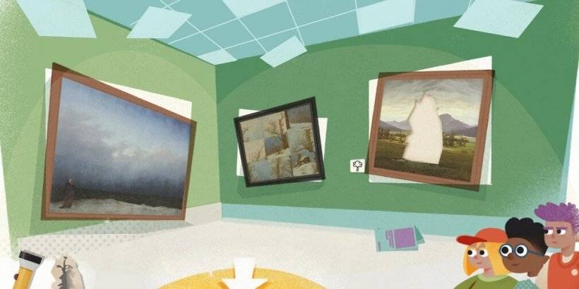 trois enfants regardant une peinture