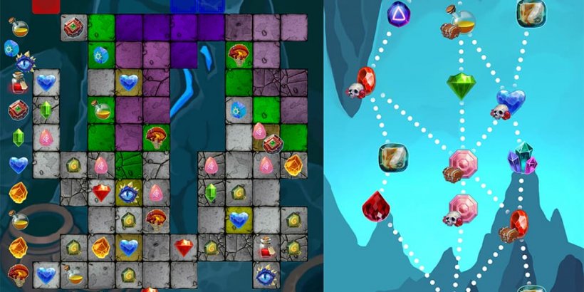 Spielfeld zeigt strategische Platzierung von Teilen und Elementverbindungen in Warlock TetroPuzzle
