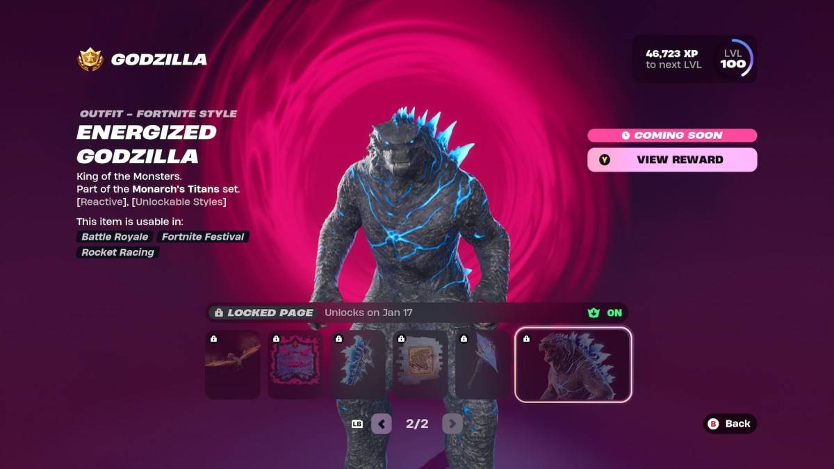 Ang energized na estilo ng Godzilla sa Fortnite bilang bahagi ng isang artikulo tungkol sa kung paano ito i -unlock.