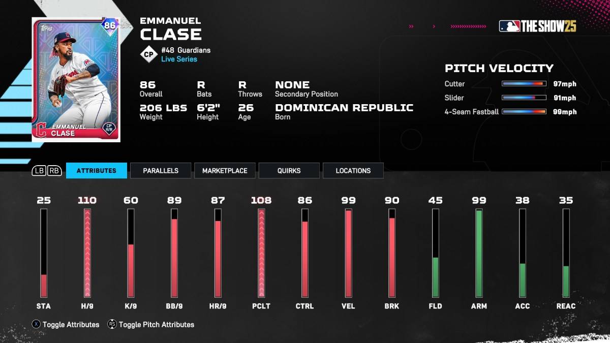 MLB The Show 25のベストダイヤモンドダイナスティカードに関する記事の一部としてのエマニュエル・クラセ。