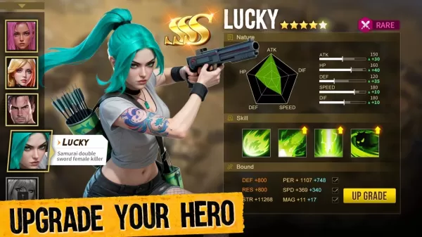 a woman holding a gun with teal green hair