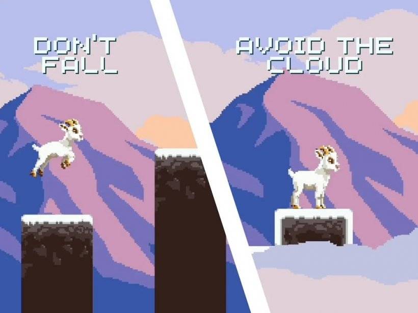 Gizmoat gameplay screenshot showing a pixelated goat jumping between platforms