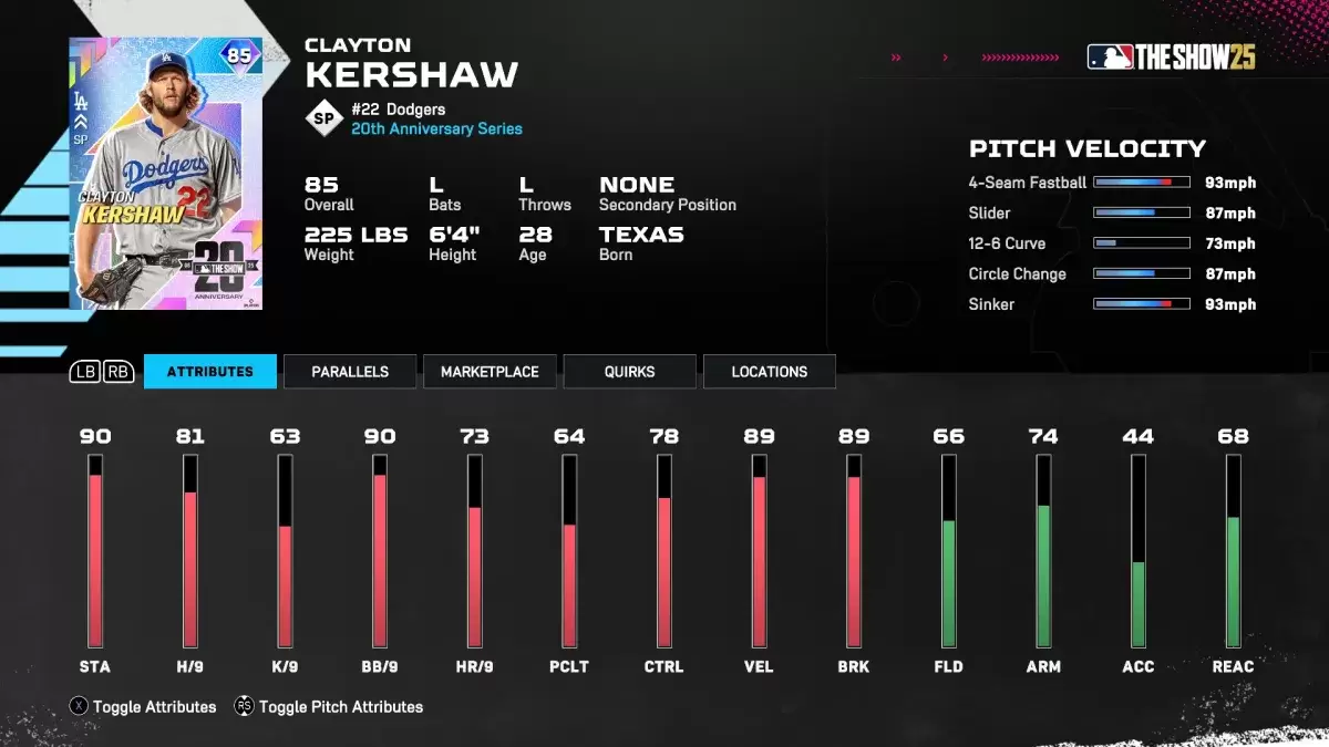 MLB The Show 25のベストダイヤモンドダイナスティカードに関する記事の一部としてのクレイトン・カーショウ。
